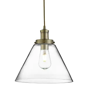 3228AB Pyramid Antique Brass Clear Glass Single Pendant