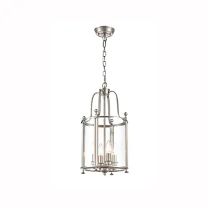 4-9107AL 4 Light Indoor Lantern Satin Nickel