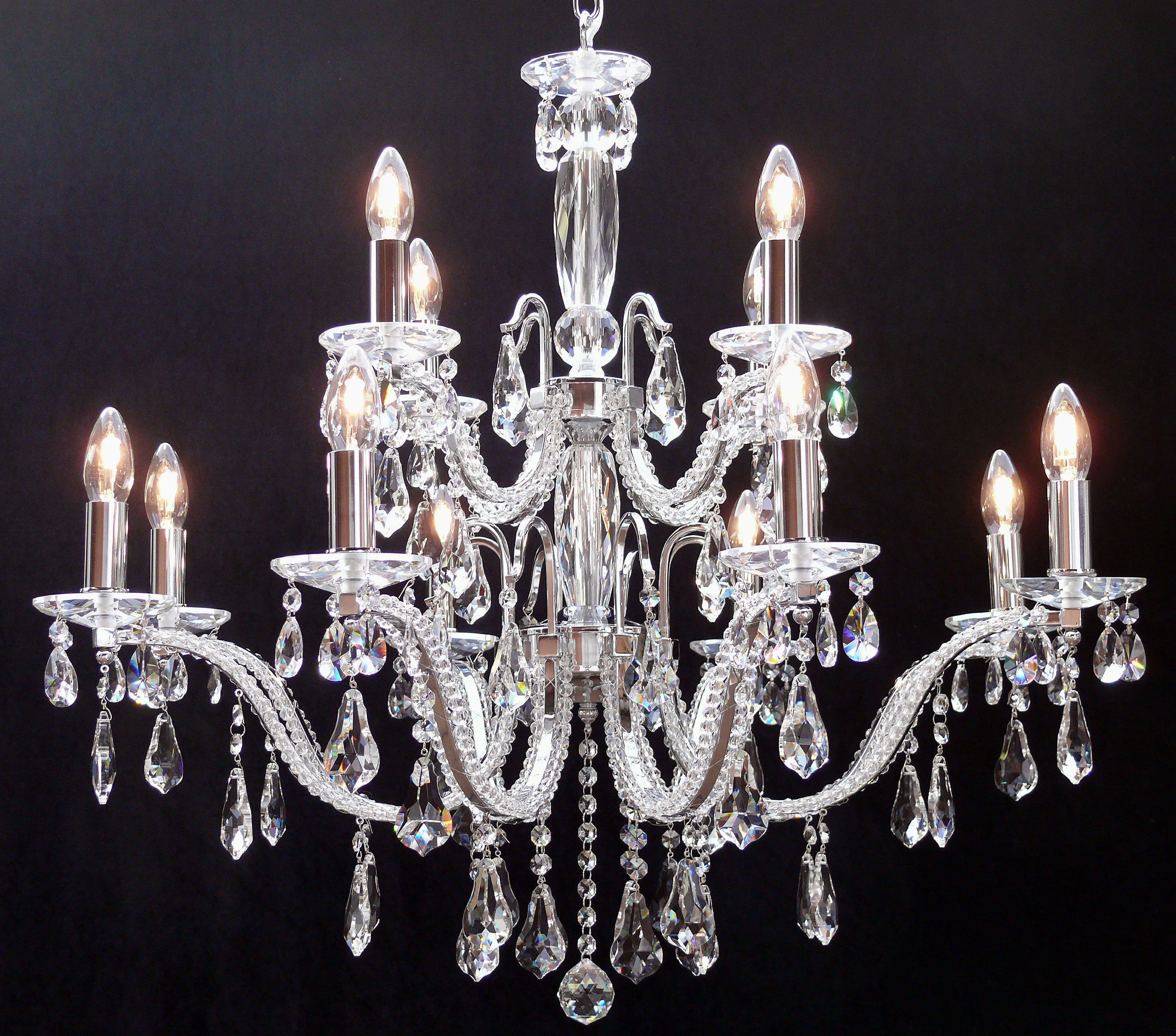 603/8 4 Mozart 12 Light Pear Shaped Crystal Multi Arm Light Polished Chrome