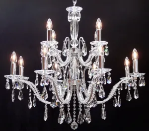603/8 4 Mozart 12 Light Pear Shaped Crystal Multi Arm Light Polished Chrome