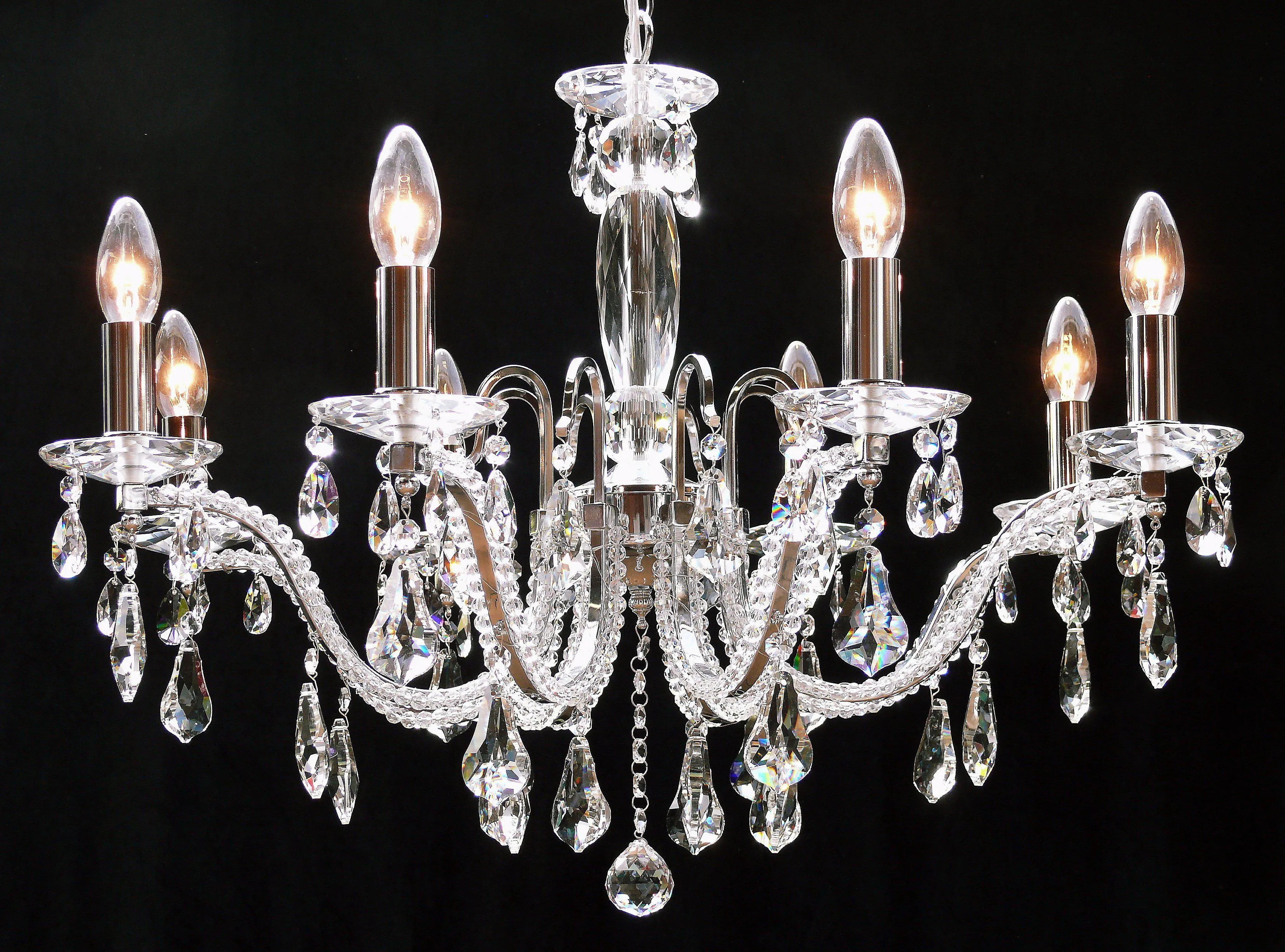 603/8 Mozart 8 Pear Shaped Crystal Light Multi Arm Light Polished Chrome