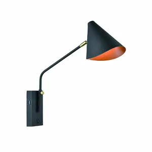 741BW Swing Arm Wall Light with USB Black and Gold