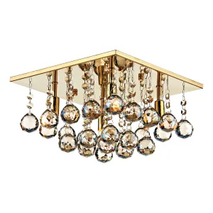 ABA5240 4 Light Square Crystal Flush Light Gold