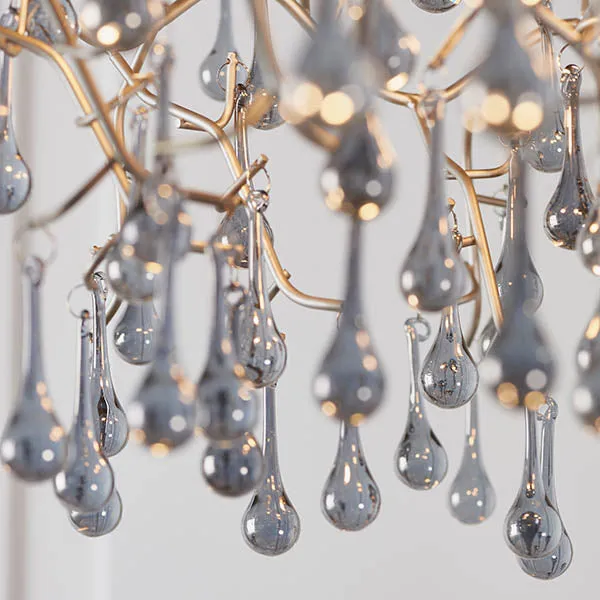 Antique Silver & Smokey Glass Teardrop Pendant Chandelier