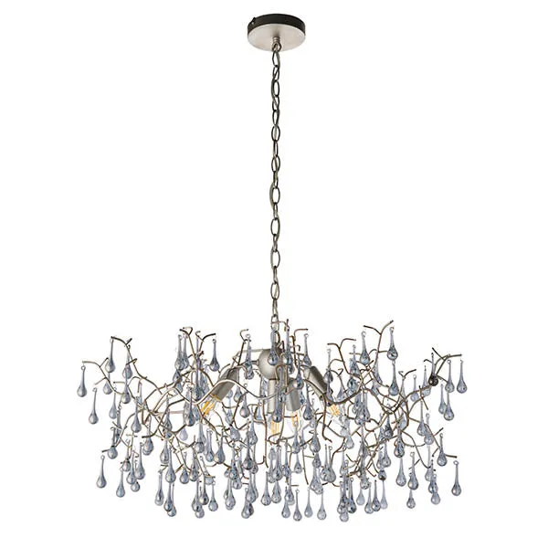 Antique Silver & Smokey Glass Teardrop Pendant Chandelier