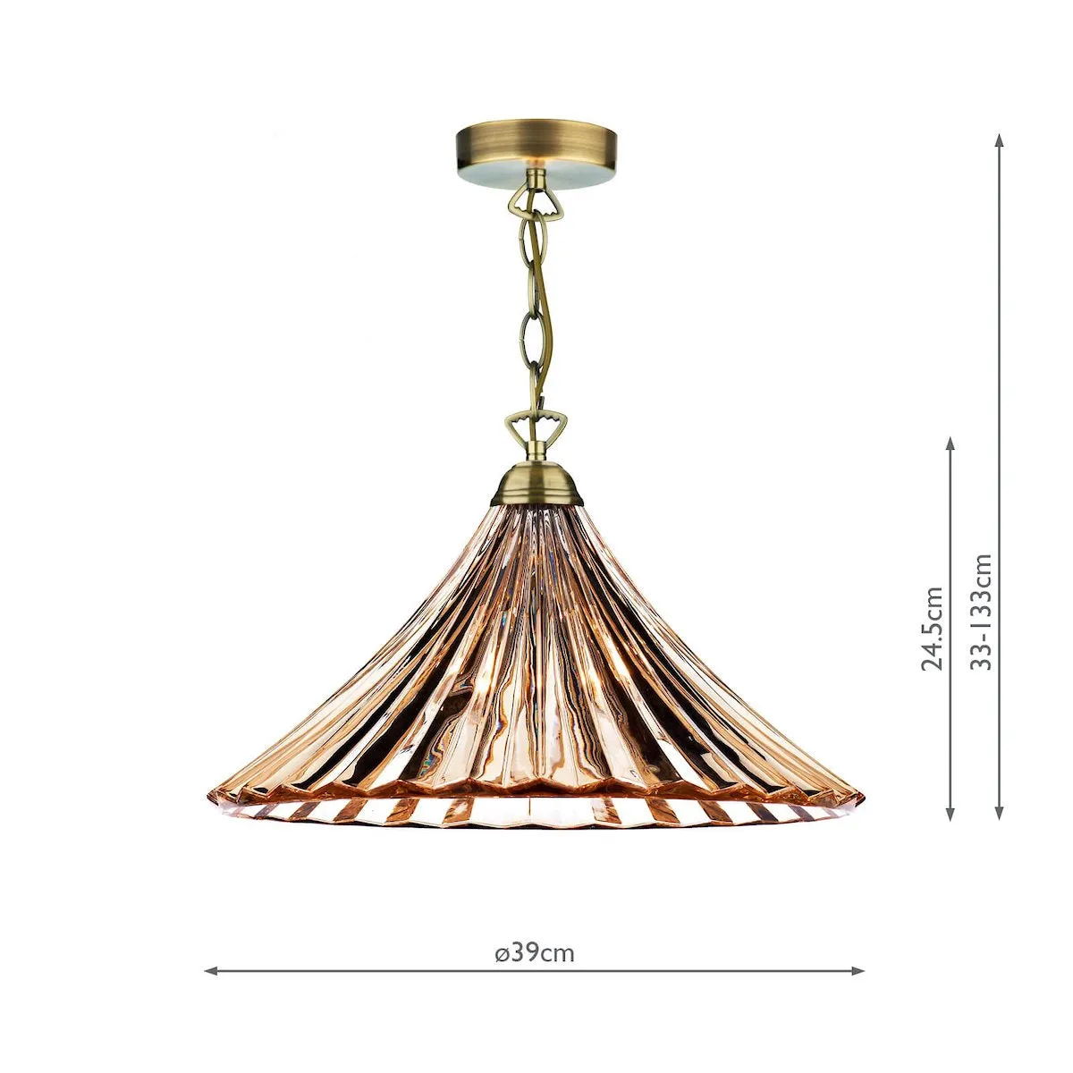 ARD866 Large Single Pendant Amber Glass & Antique Brass