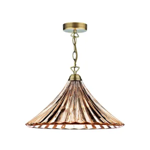 ARD866 Large Single Pendant Amber Glass & Antique Brass