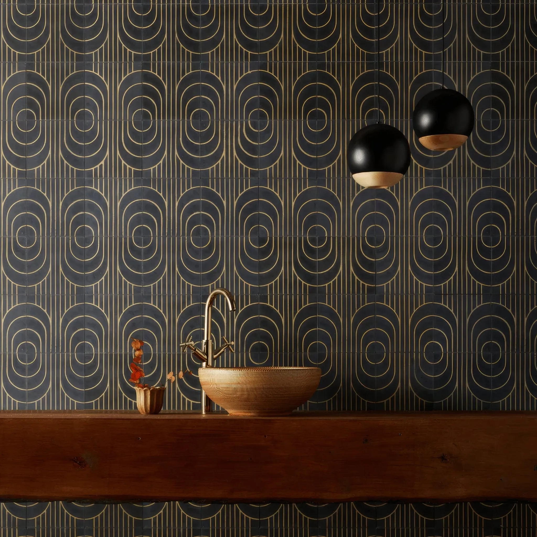 Art Deco Curve Ebony Tile