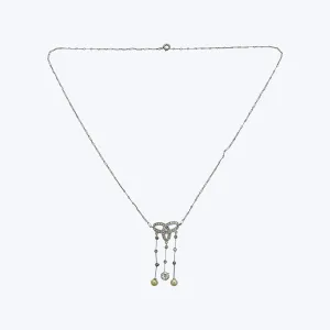 Art Nouveau 18K White Gold Diamond Bow Pendant