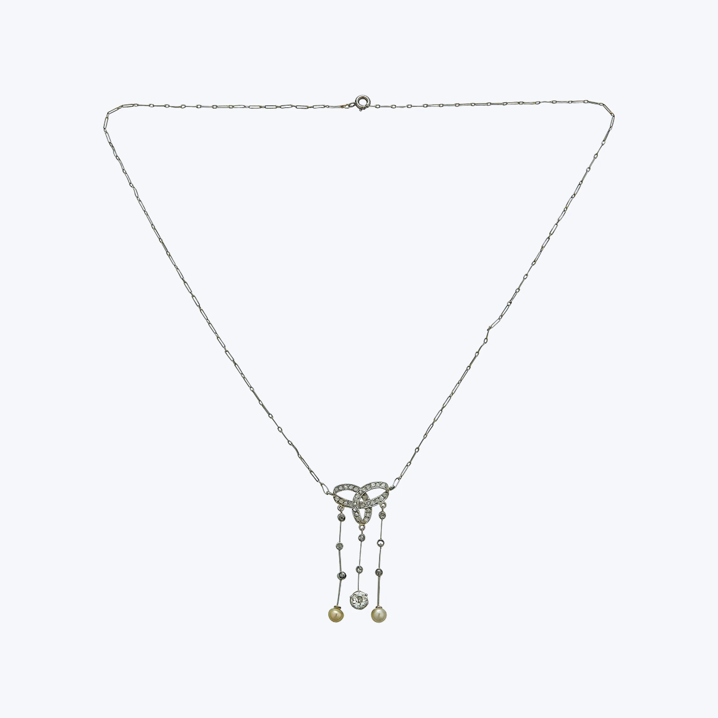 Art Nouveau 18K White Gold Diamond Bow Pendant