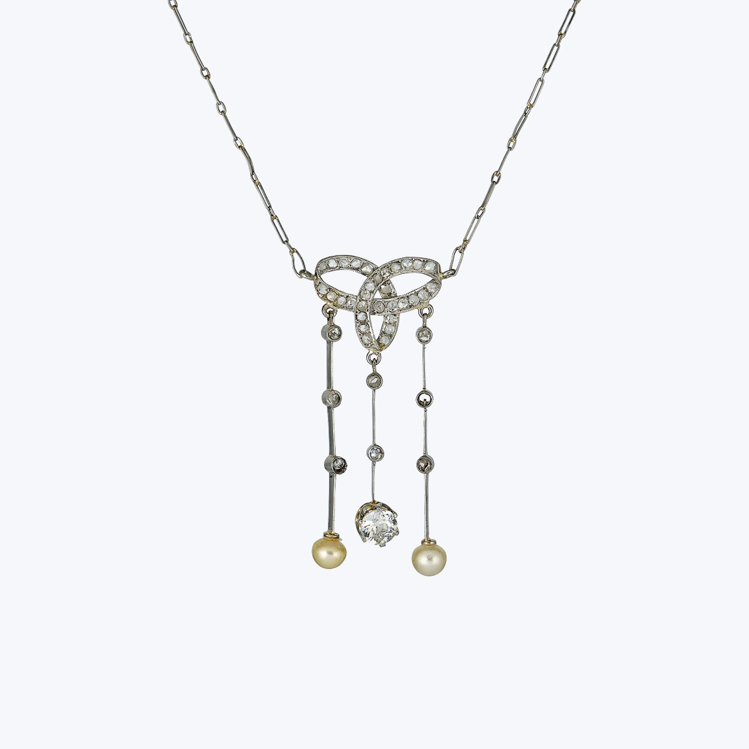 Art Nouveau 18K White Gold Diamond Bow Pendant