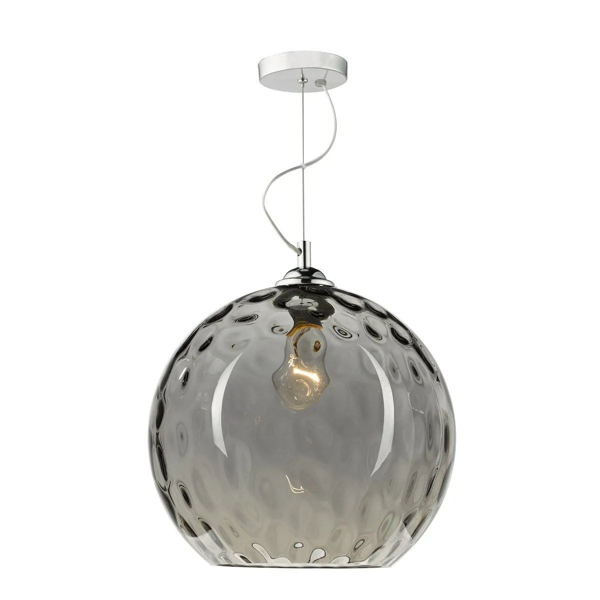 AUL0110 Single Pendant Silver Smoked Glass With Dimple Effect