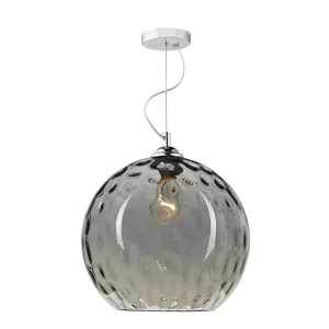 AUL0110 Single Pendant Silver Smoked Glass With Dimple Effect
