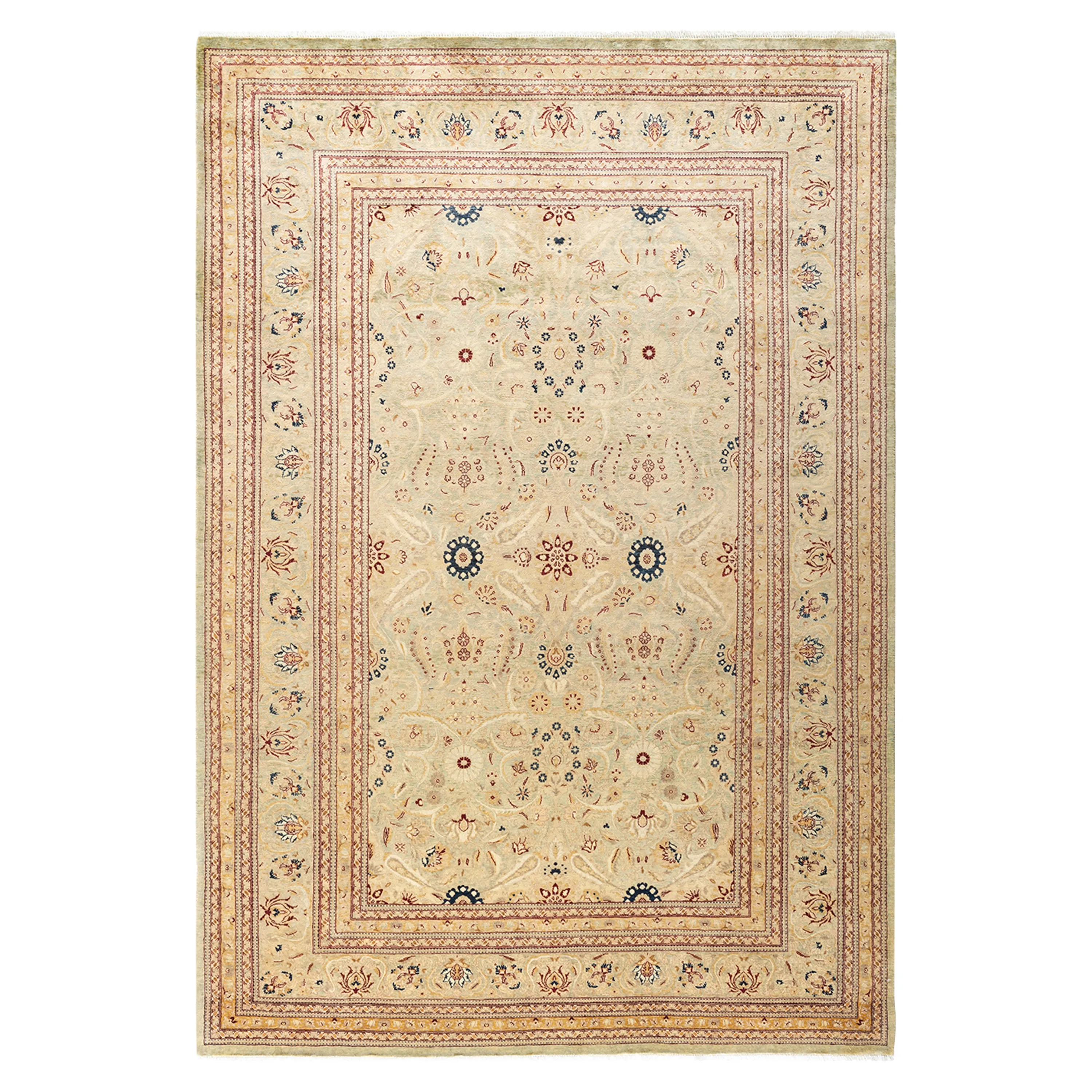 Beige Traditional Wool Rug - 6'1" x 8'10"