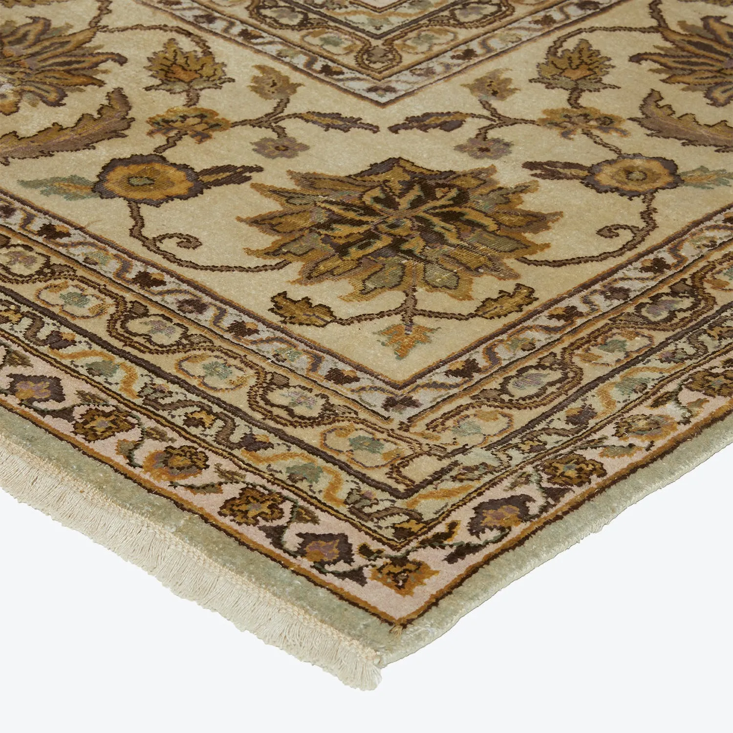 Beige Traditional Wool Silk Blend Rug - 10'10" x 11'4"