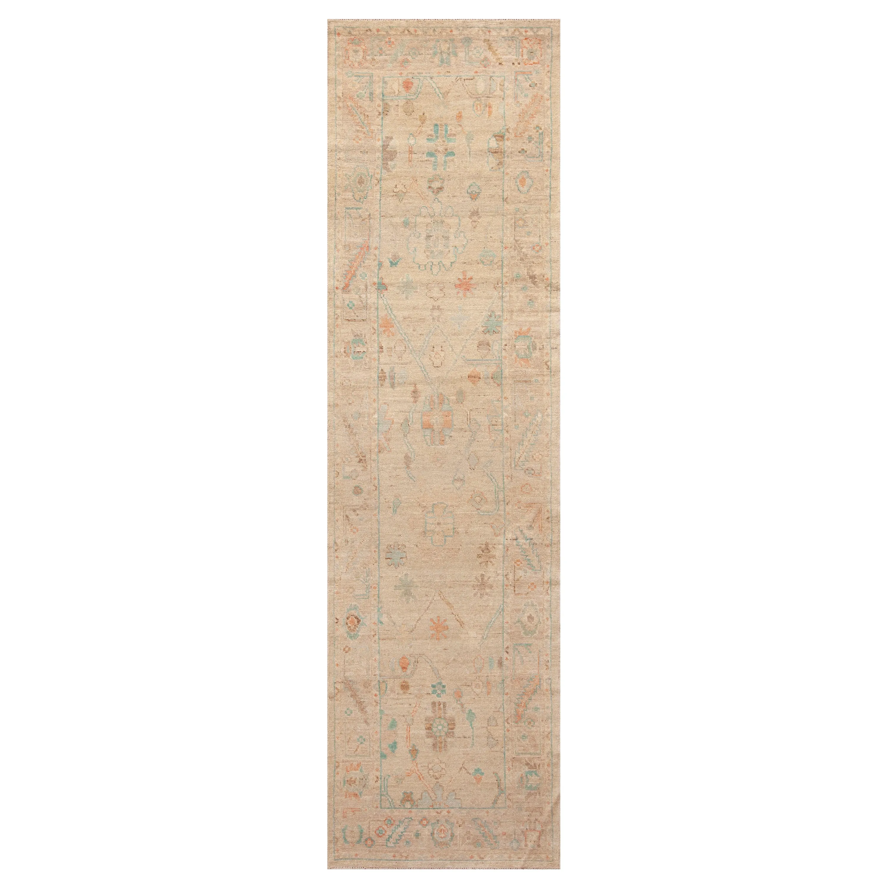 Beige Zameen Modern Wool Runner - 2'11" x 10'4"