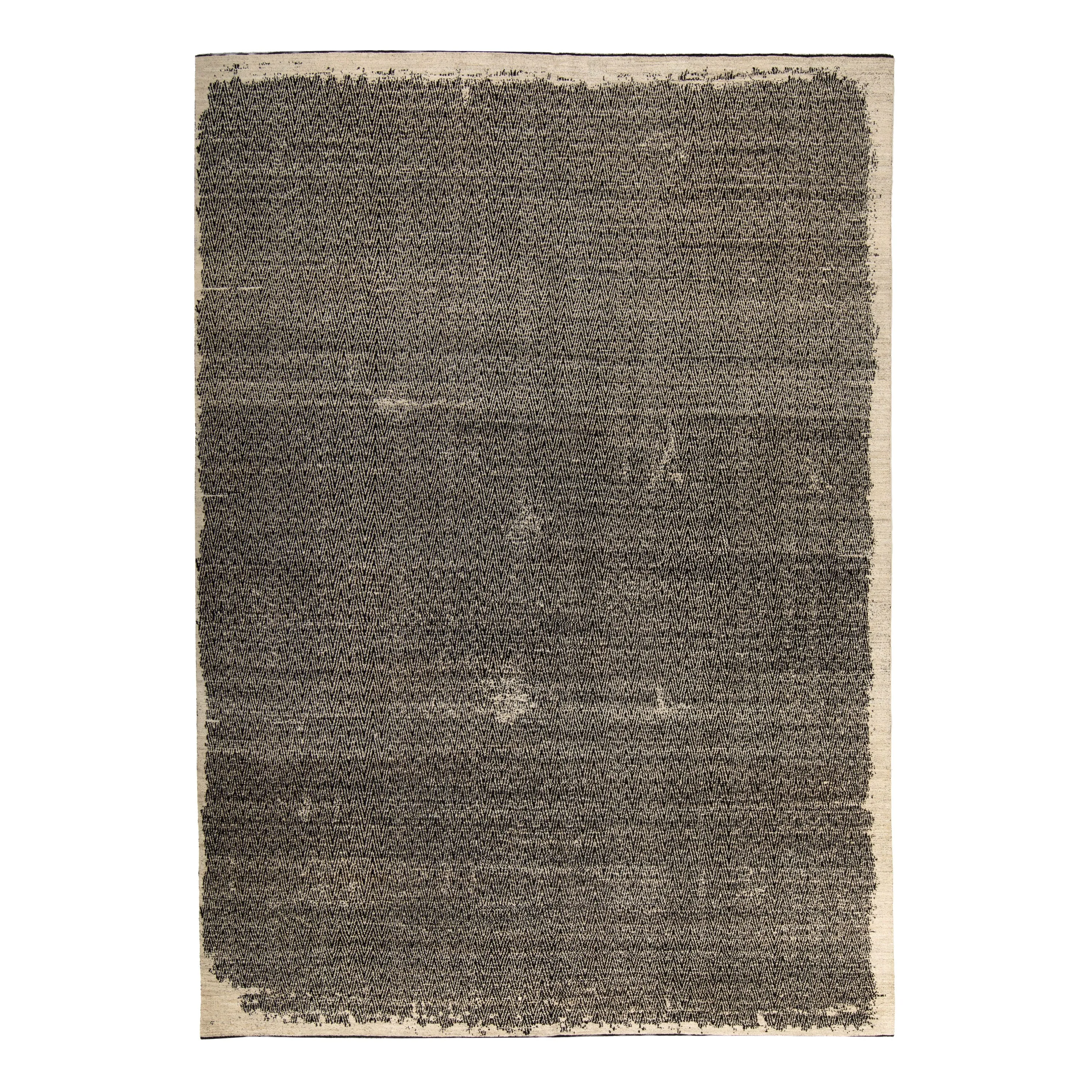 Black & Ivory Stelle Contemporary Tibetan Wool Rug - 9' x 12'