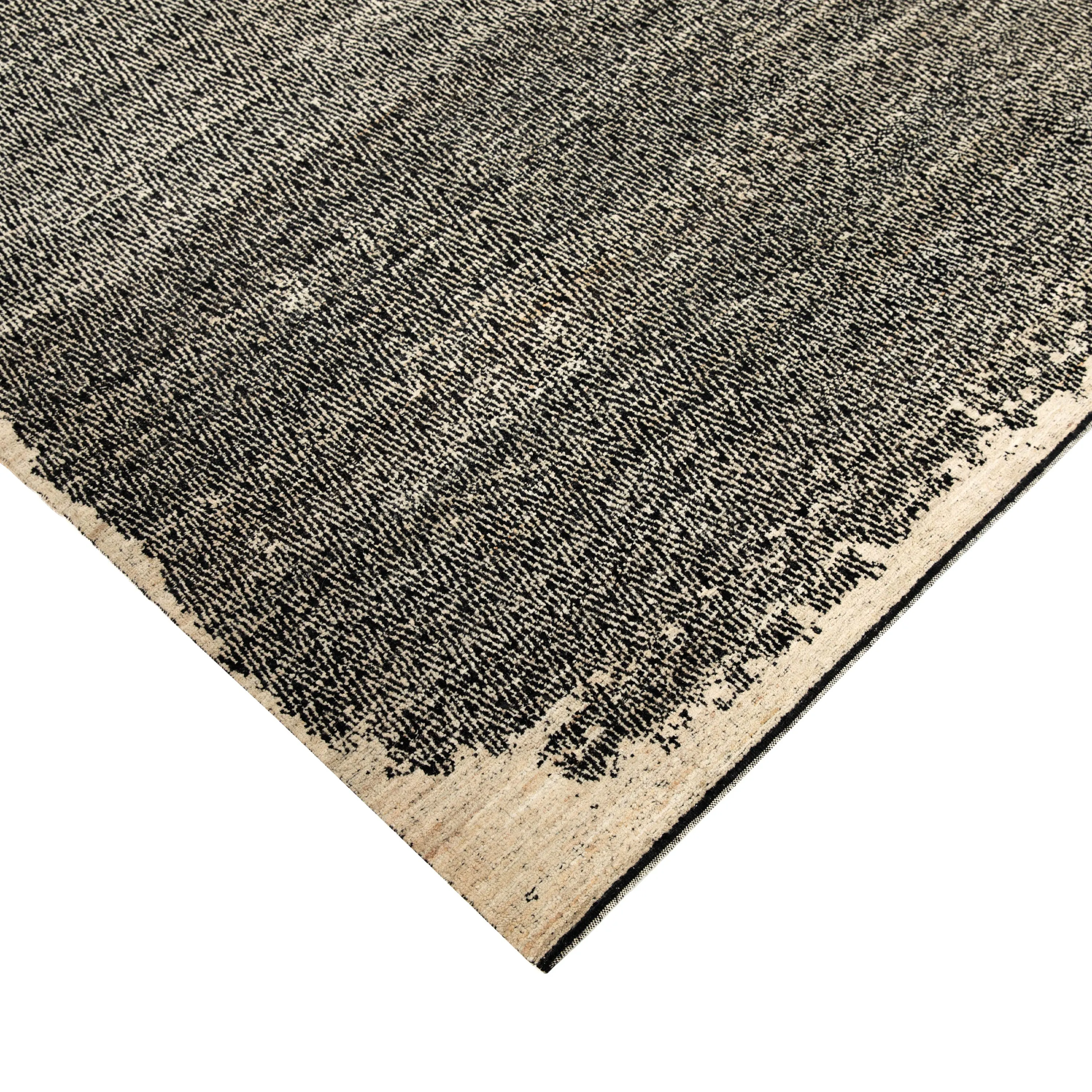 Black & Ivory Stelle Contemporary Tibetan Wool Rug - 9' x 12'