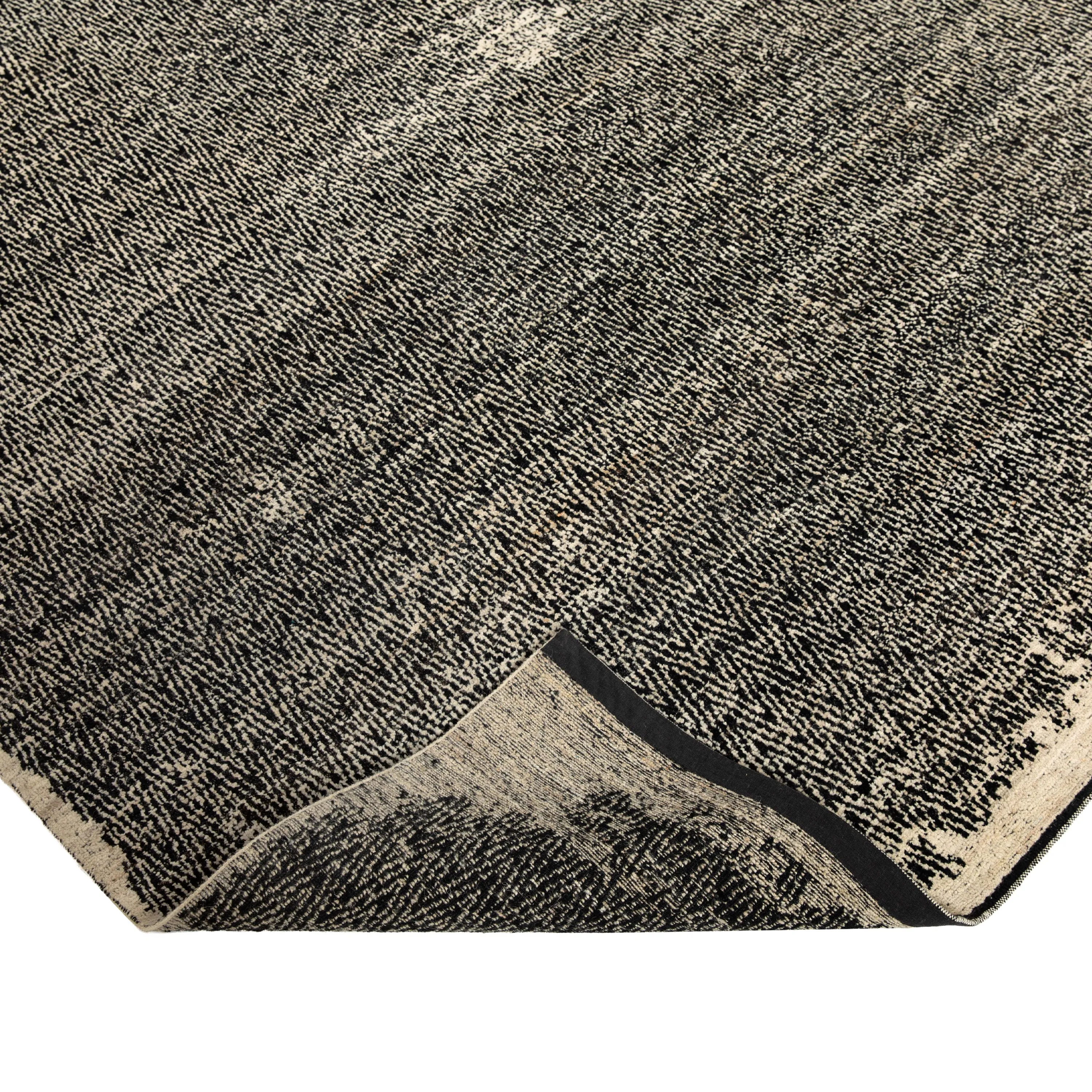 Black & Ivory Stelle Contemporary Tibetan Wool Rug - 9' x 12'