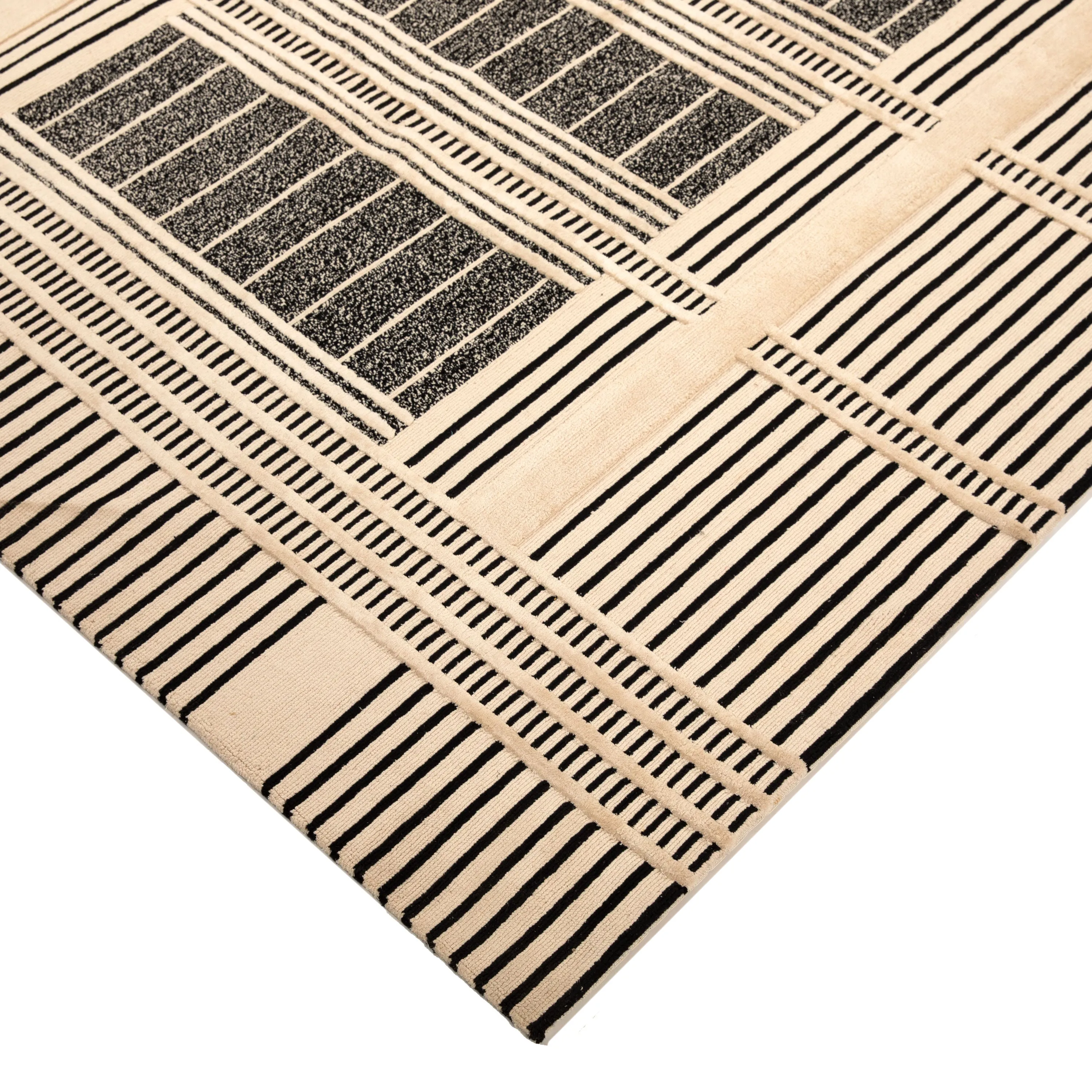 Black & White Contemporary Silk Rug - 8' x 10'