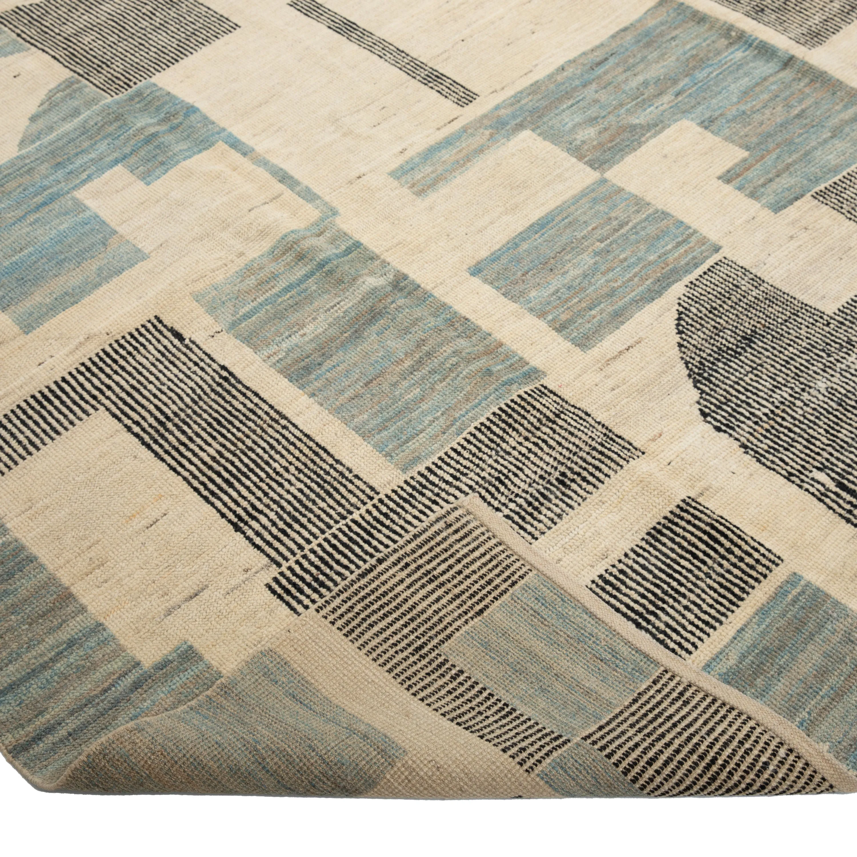 Blue & Grey Zameen Transitional Wool Rug - 9'7" x 11'9"