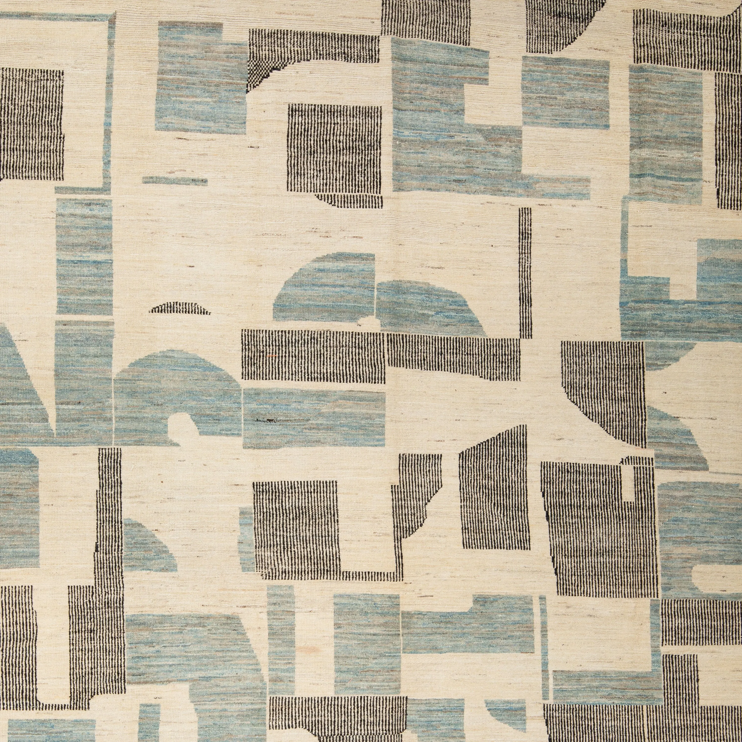Blue & Grey Zameen Transitional Wool Rug - 9'7" x 11'9"