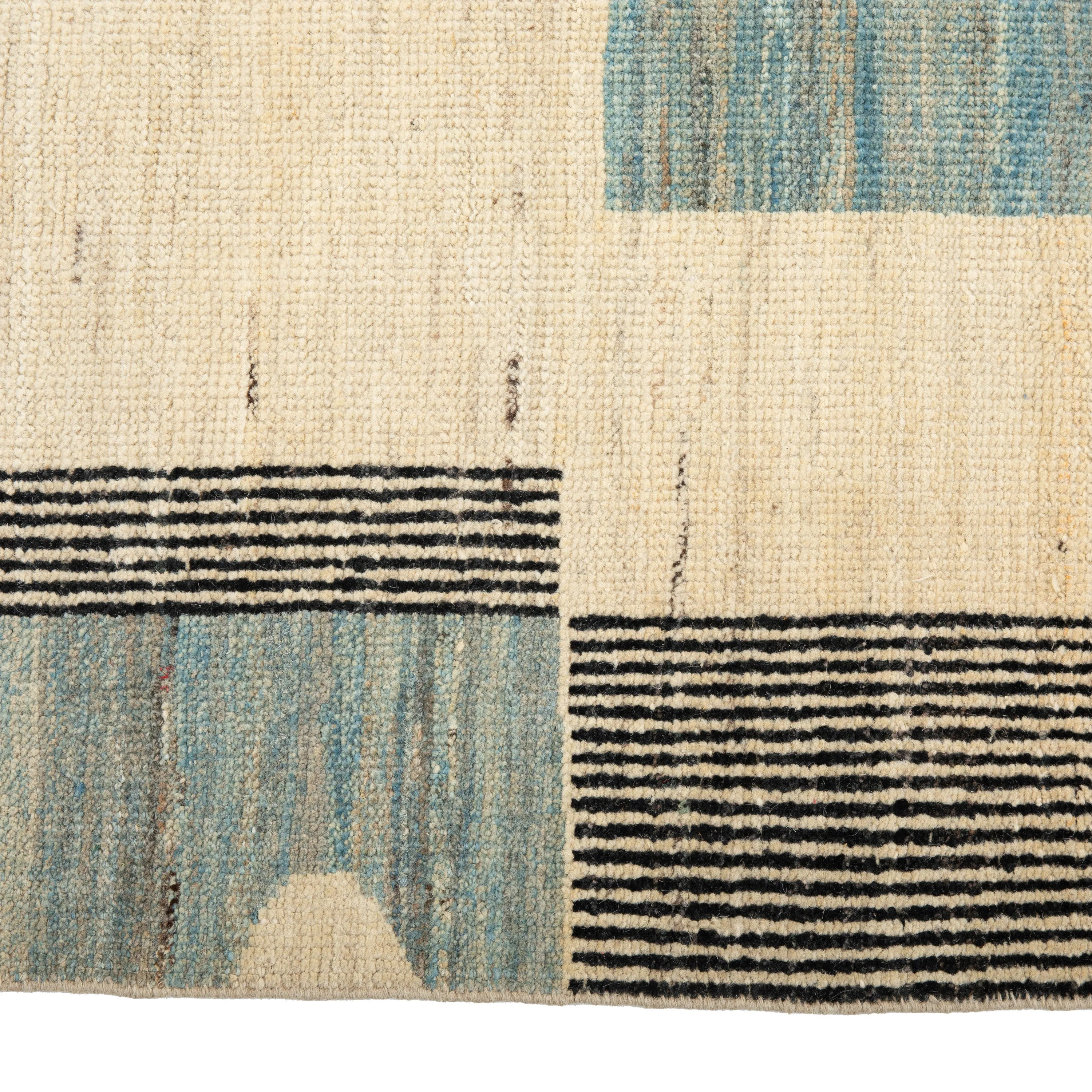 Blue & Grey Zameen Transitional Wool Rug - 9'7" x 11'9"