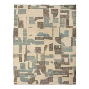 Blue & Grey Zameen Transitional Wool Rug - 9'7" x 11'9"