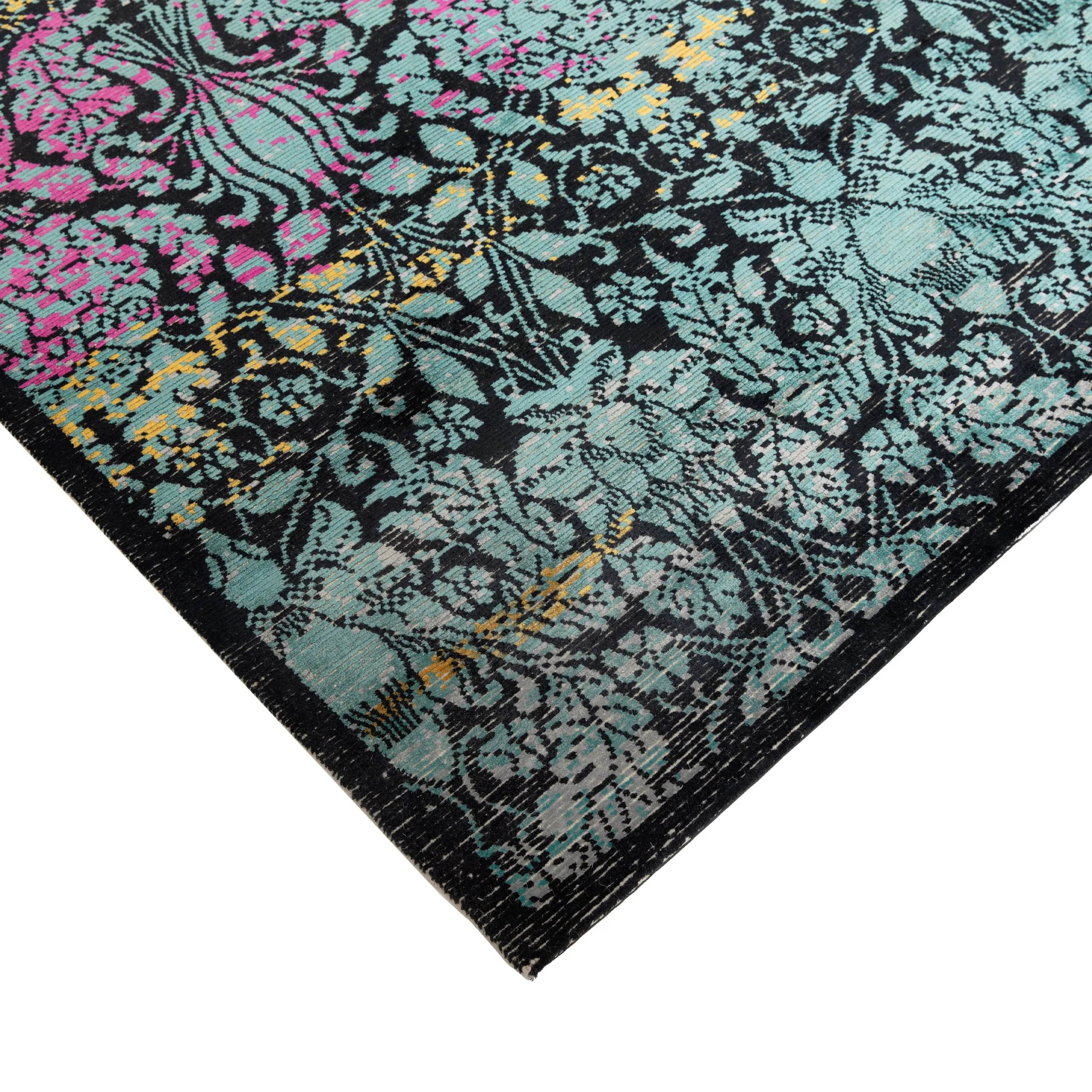 Blue & Pink Contemporary Tibetan Silk Wool Blend Rug - 8' x 10'2"