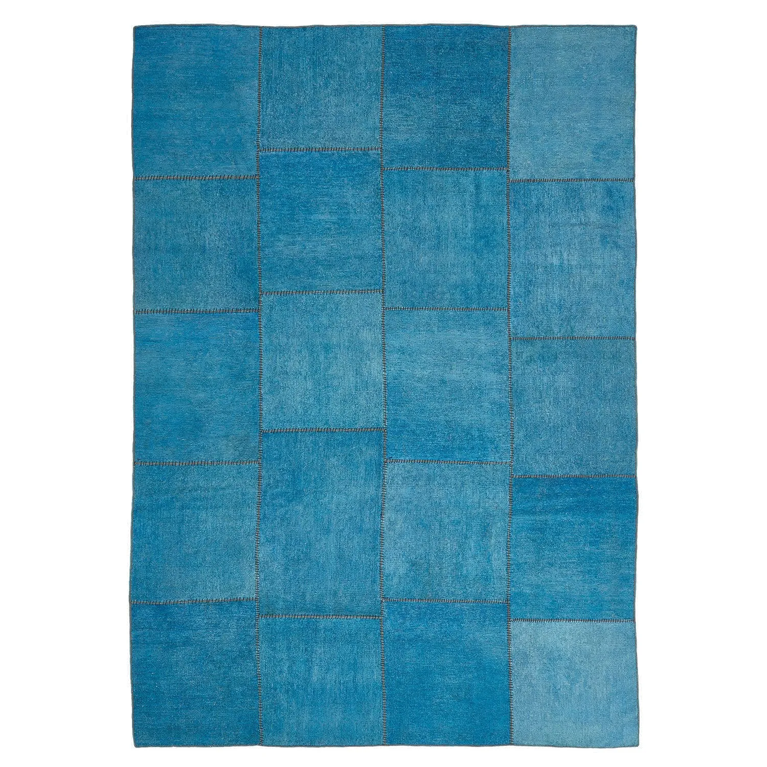 Blue Overdyed Patchwork Wool Rug - 8'11" x 12'10"