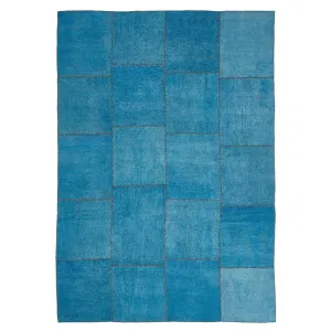 Blue Overdyed Patchwork Wool Rug - 8'11" x 12'10"