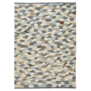 Blue Turkish Flatweave Wool Rug - 8' x 11'5"