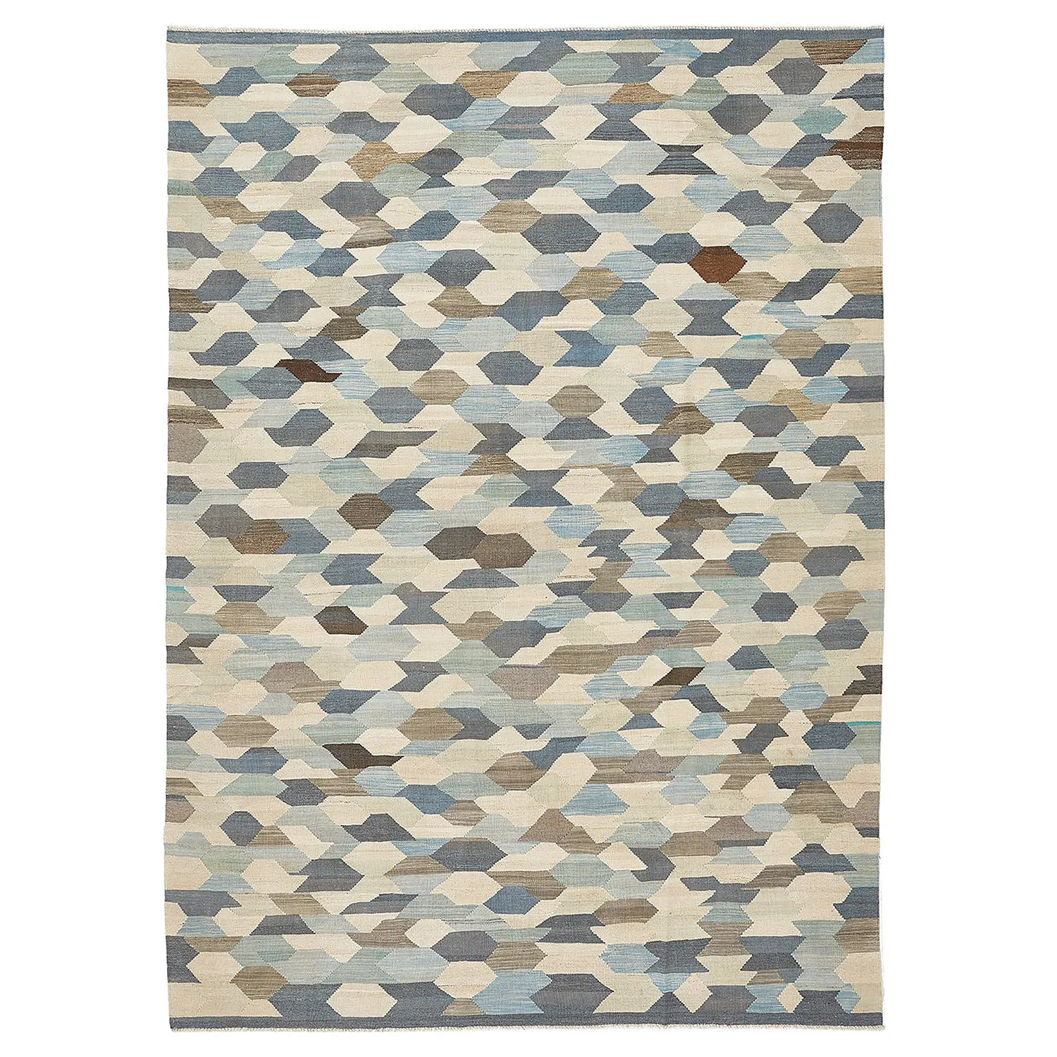 Blue Turkish Flatweave Wool Rug - 8' x 11'5"