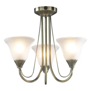 BOS03 3 Light Semi Flush Light Antique Brass