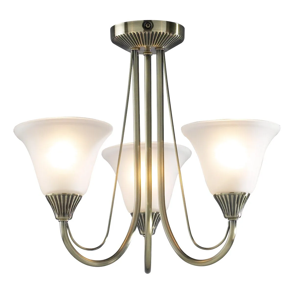 BOS03 3 Light Semi Flush Light Antique Brass