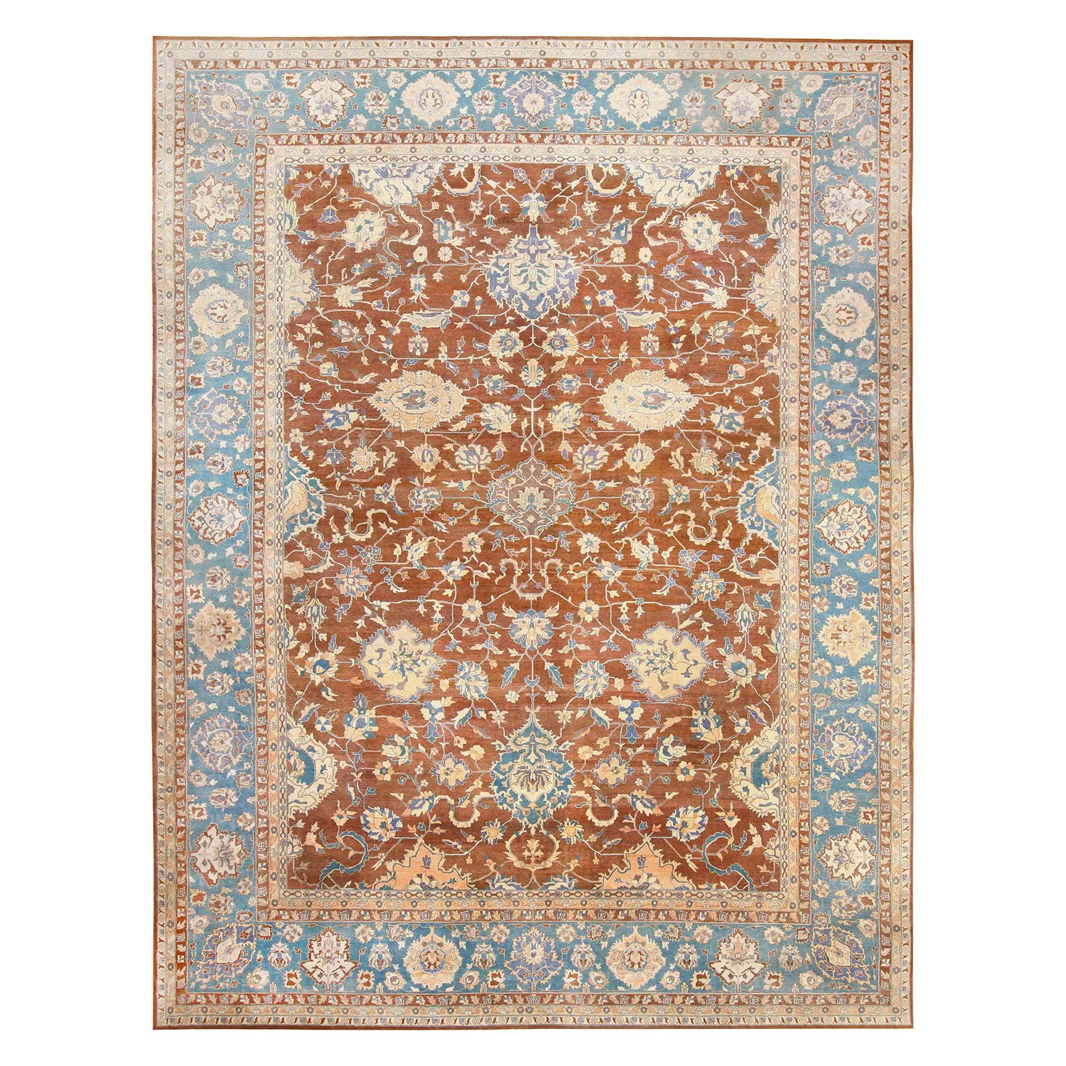 Brown & Blue Antique Agra Rug - 20'8" x 26'8"