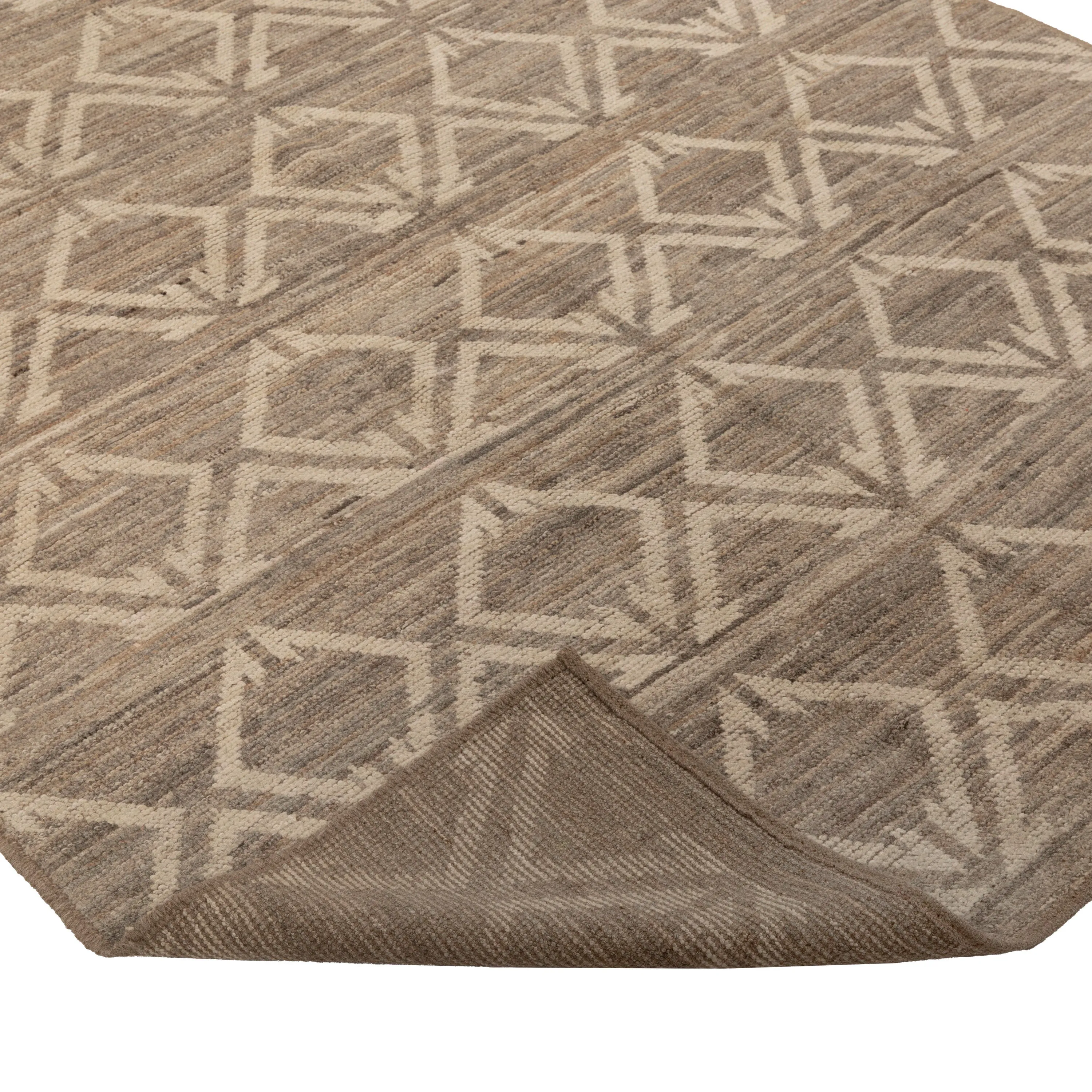 Brown & Cream Zameen Modern Wool Rug - 5'6" x 9'9"