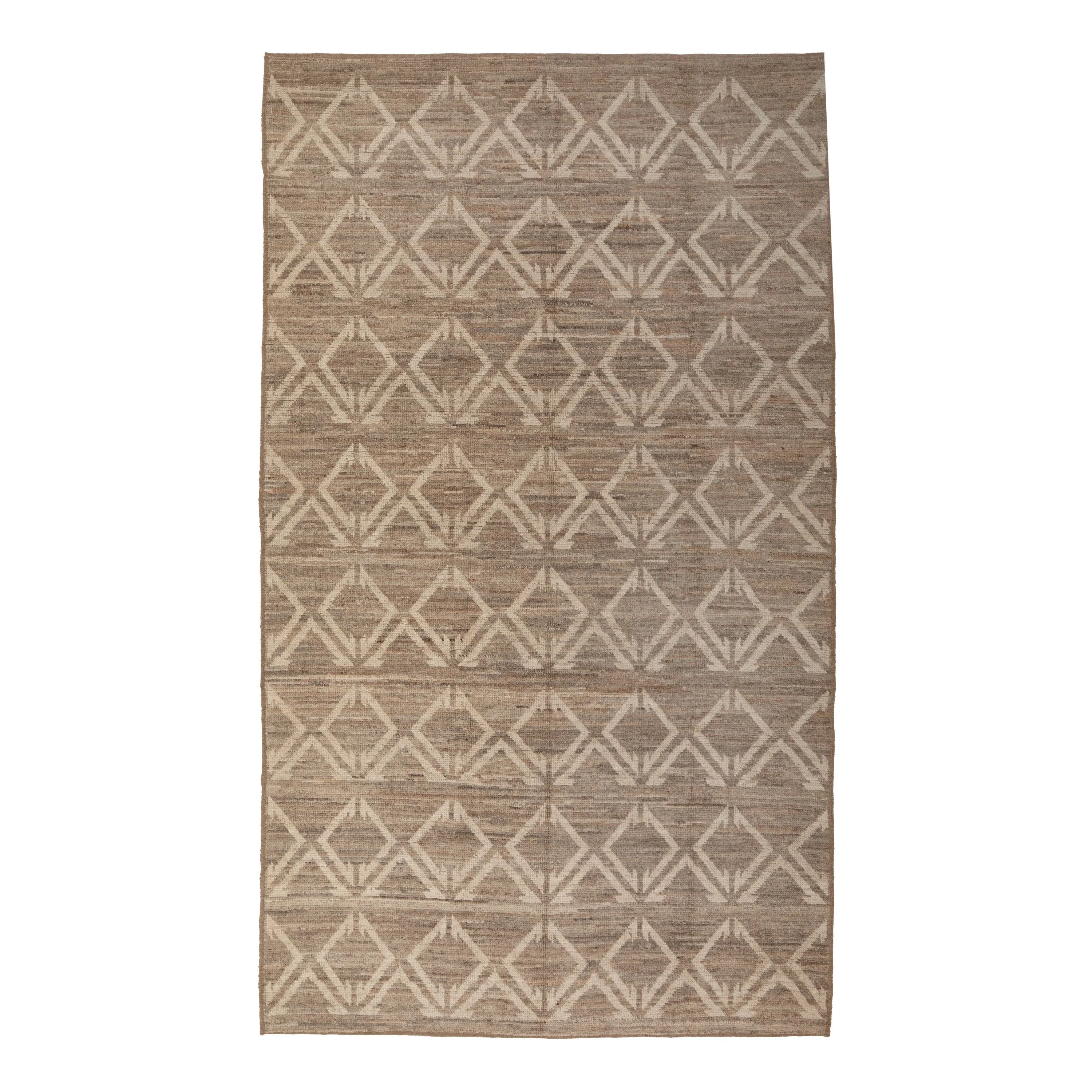 Brown & Cream Zameen Modern Wool Rug - 5'6" x 9'9"