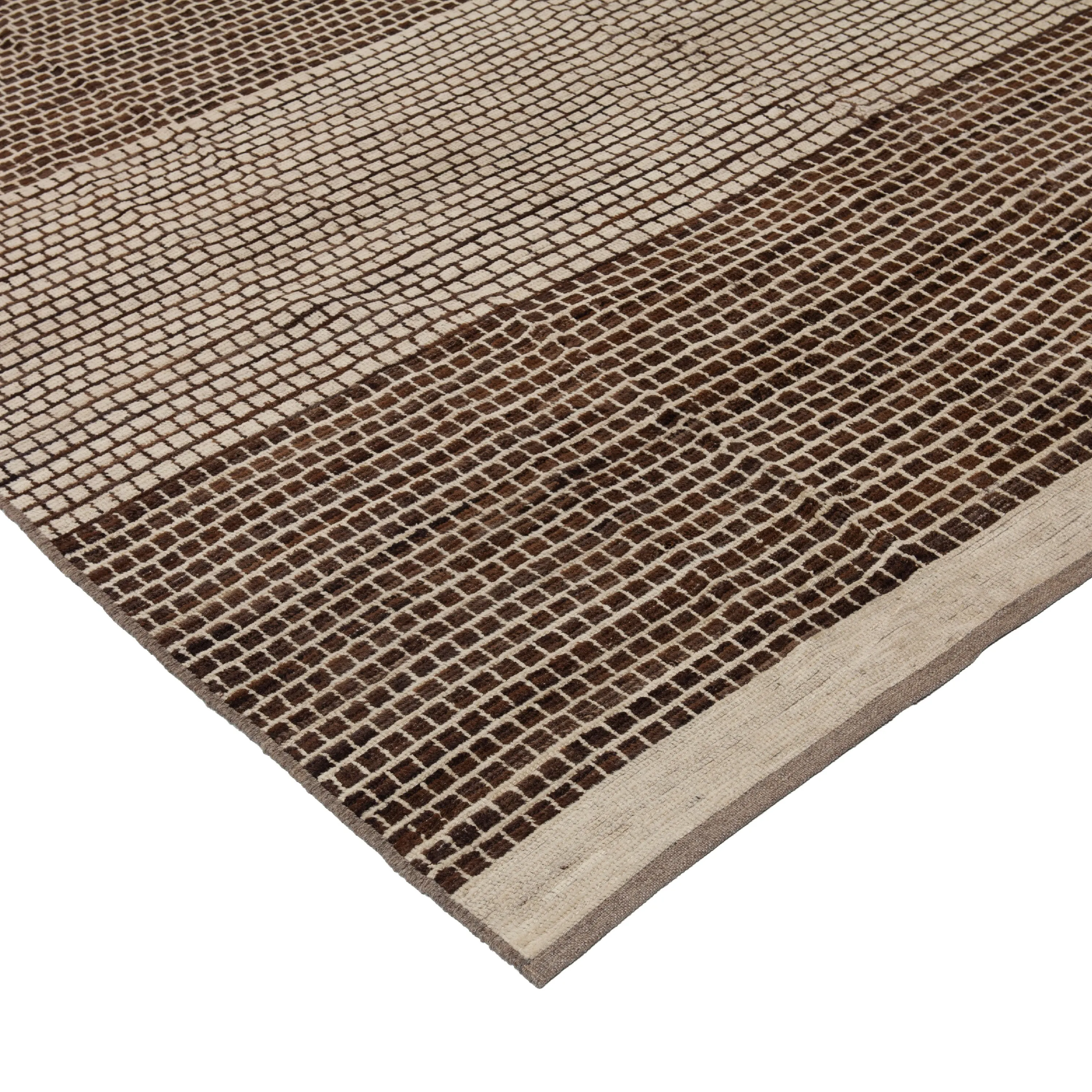 Brown & Cream Zameen Modern Wool Rug - 8'7" x 14'