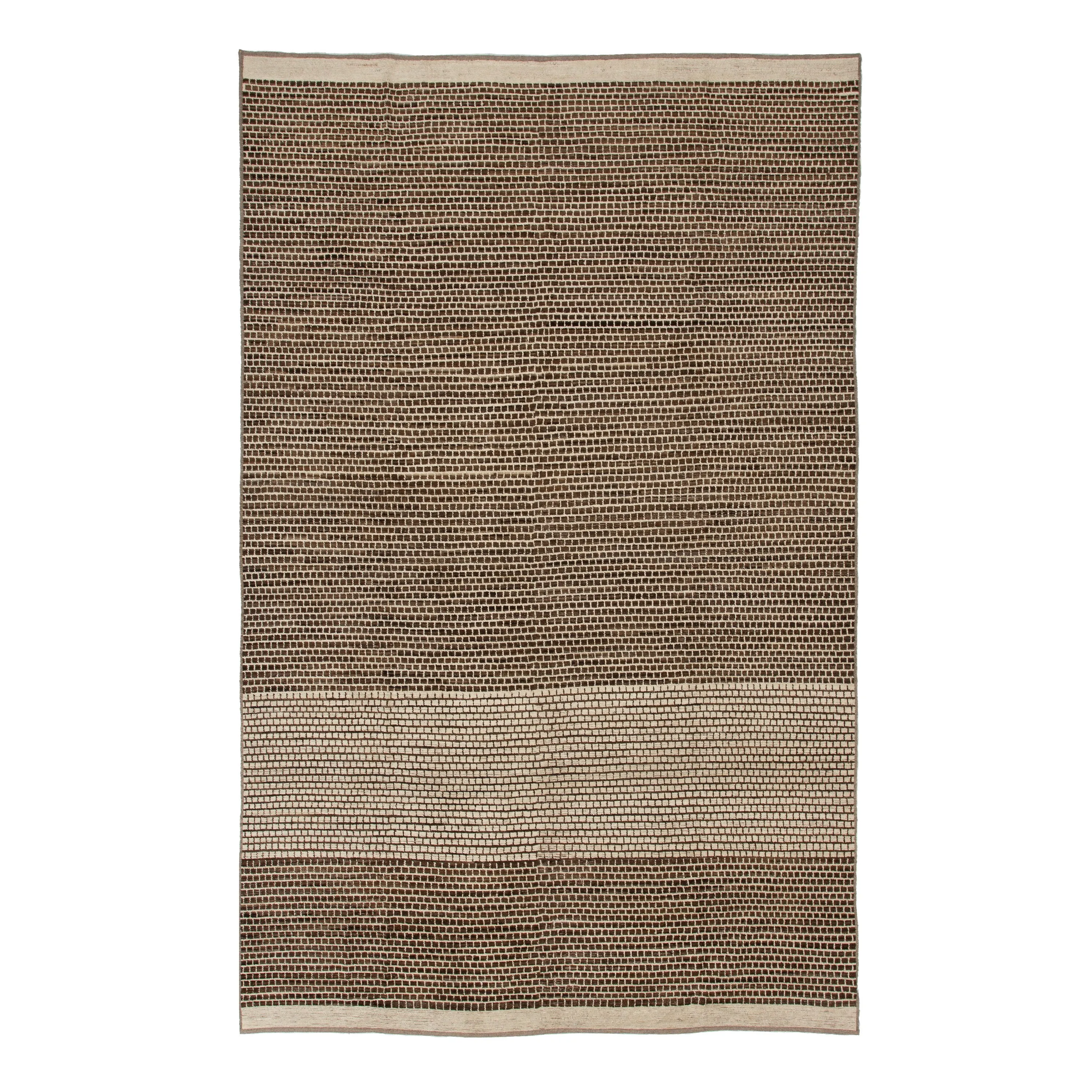 Brown & Cream Zameen Modern Wool Rug - 8'7" x 14'