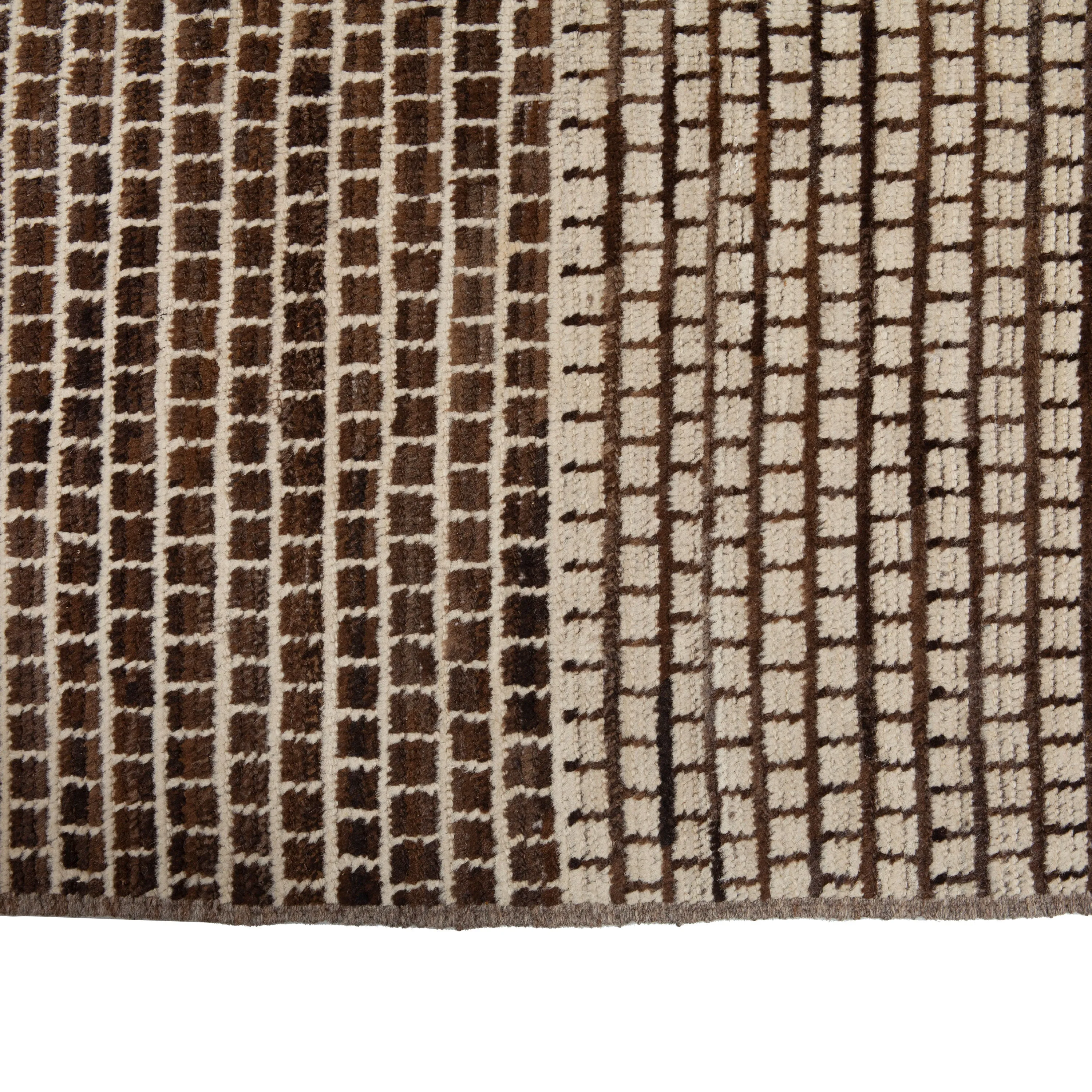Brown & Cream Zameen Modern Wool Rug - 8'7" x 14'