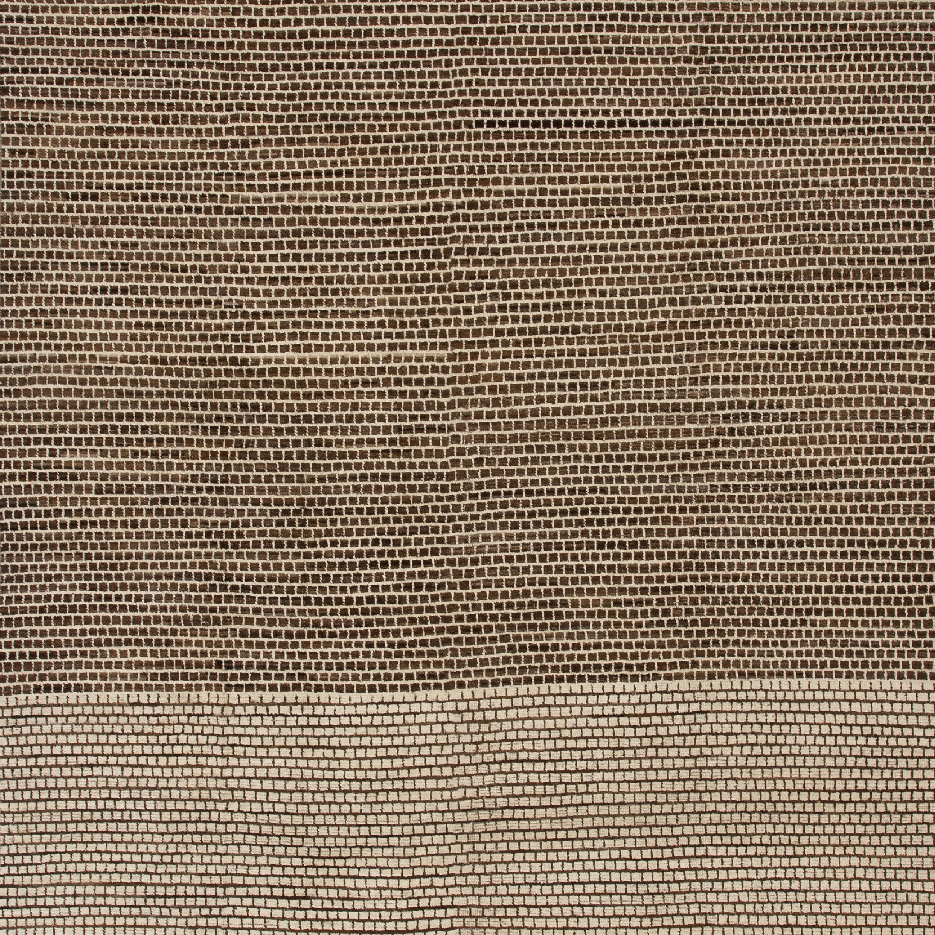 Brown & Cream Zameen Modern Wool Rug - 8'7" x 14'