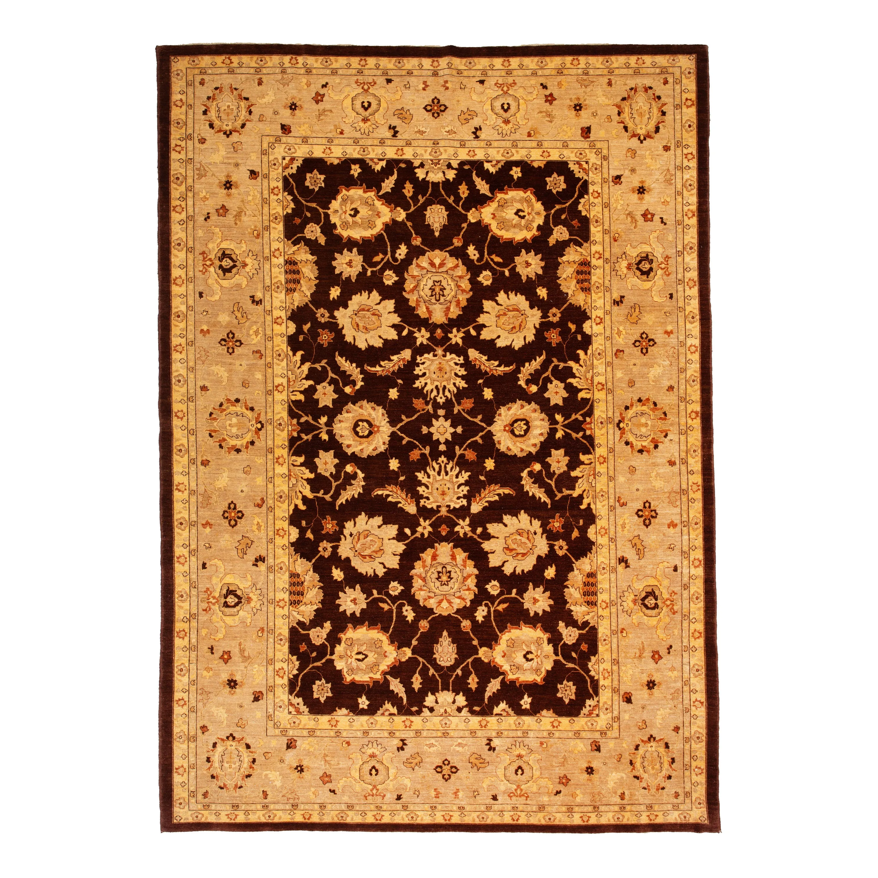 Brown Traditioanl Khyber Wool Rug - 9'10" x 13'10"