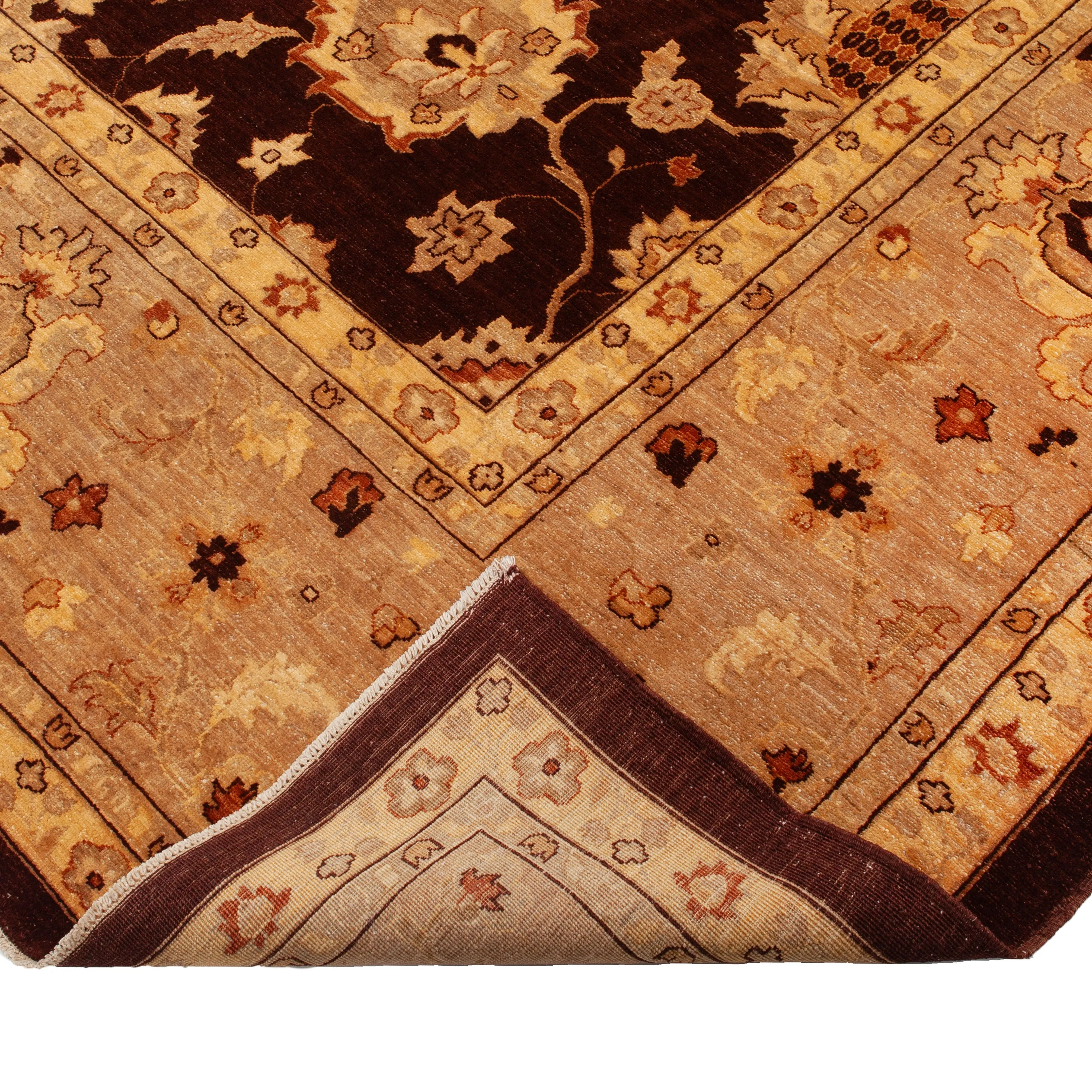 Brown Traditioanl Khyber Wool Rug - 9'10" x 13'10"