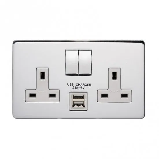 Crabtree 7316USB/HPC/D 2 Gang 13A USB Socket Highly Polished Chrome