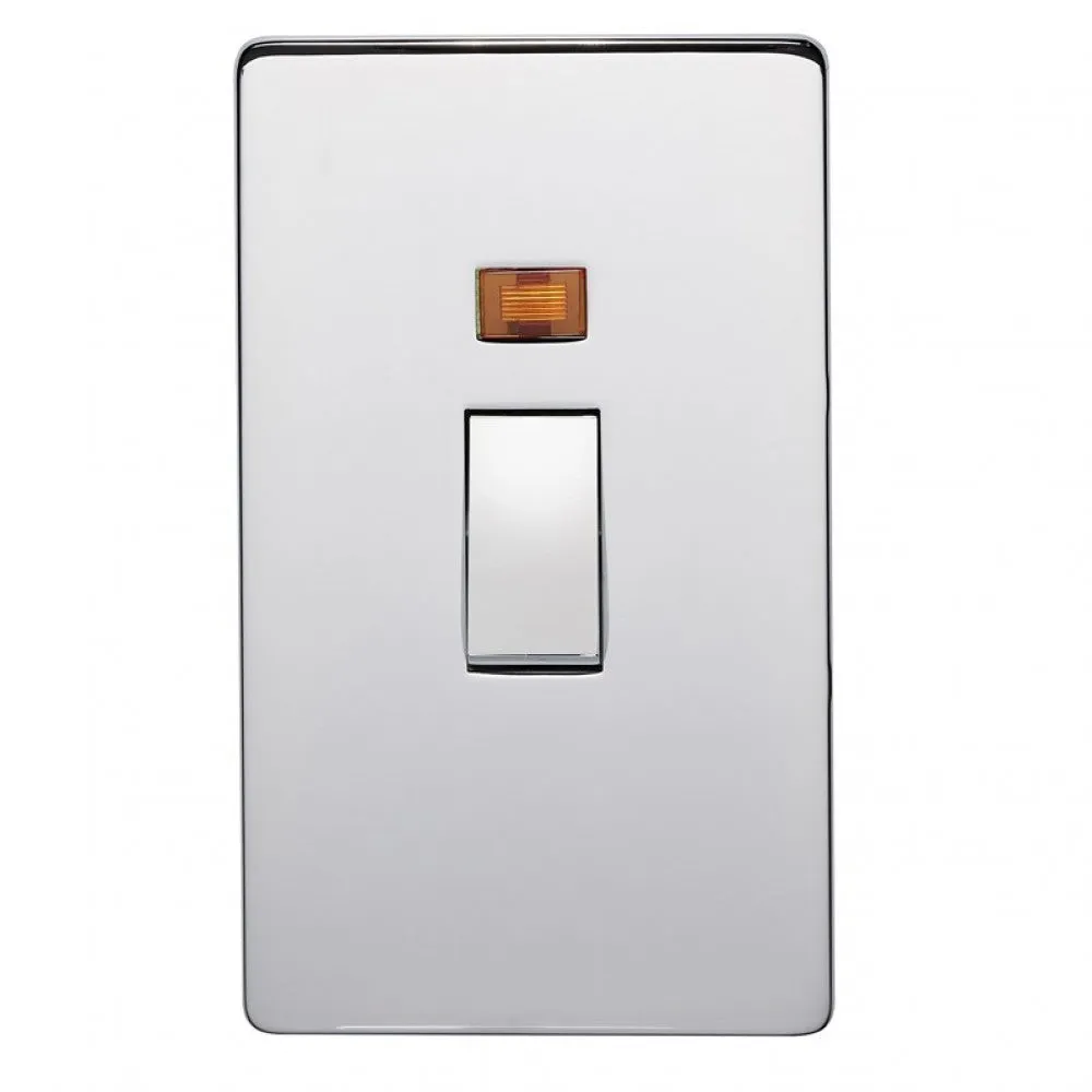 Crabtree Platinum 7016/3HPC 2 Gang Vertical 45A DP Switch with Neon Highly Polished Chrome