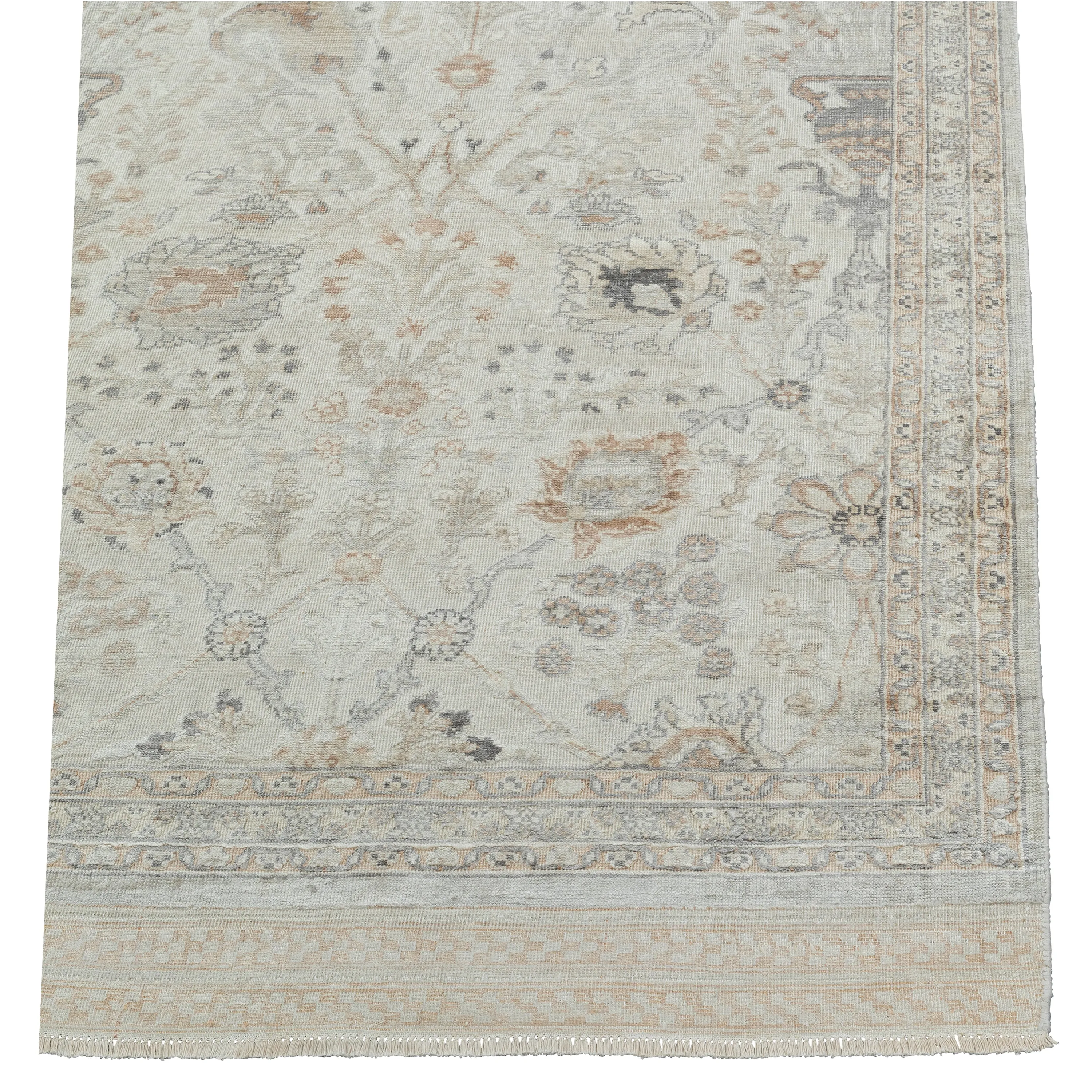 Cream & Taupe Transitional Silk Rug - 9' x 12'5"