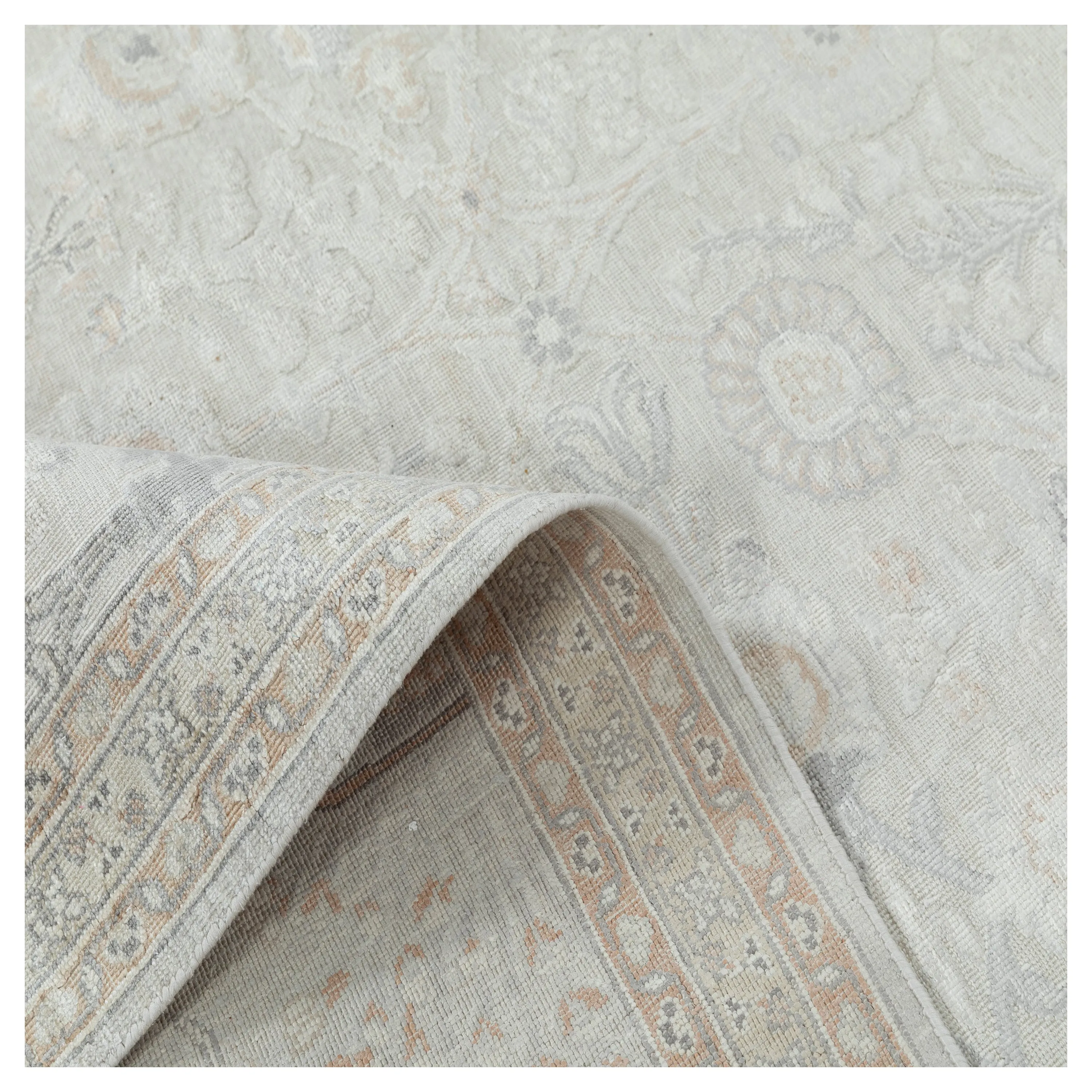 Cream & Taupe Transitional Silk Rug - 9' x 12'5"