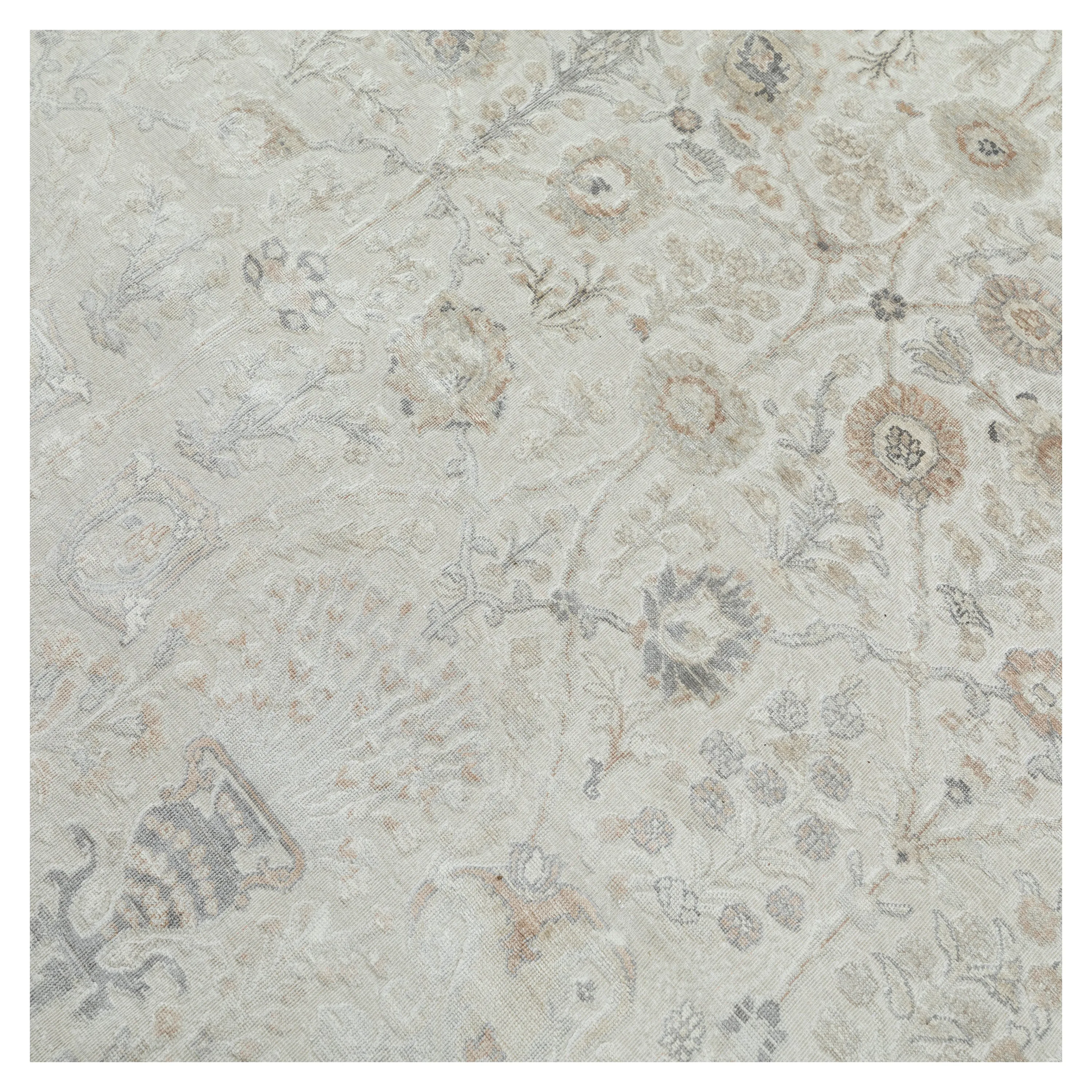 Cream & Taupe Transitional Silk Rug - 9' x 12'5"