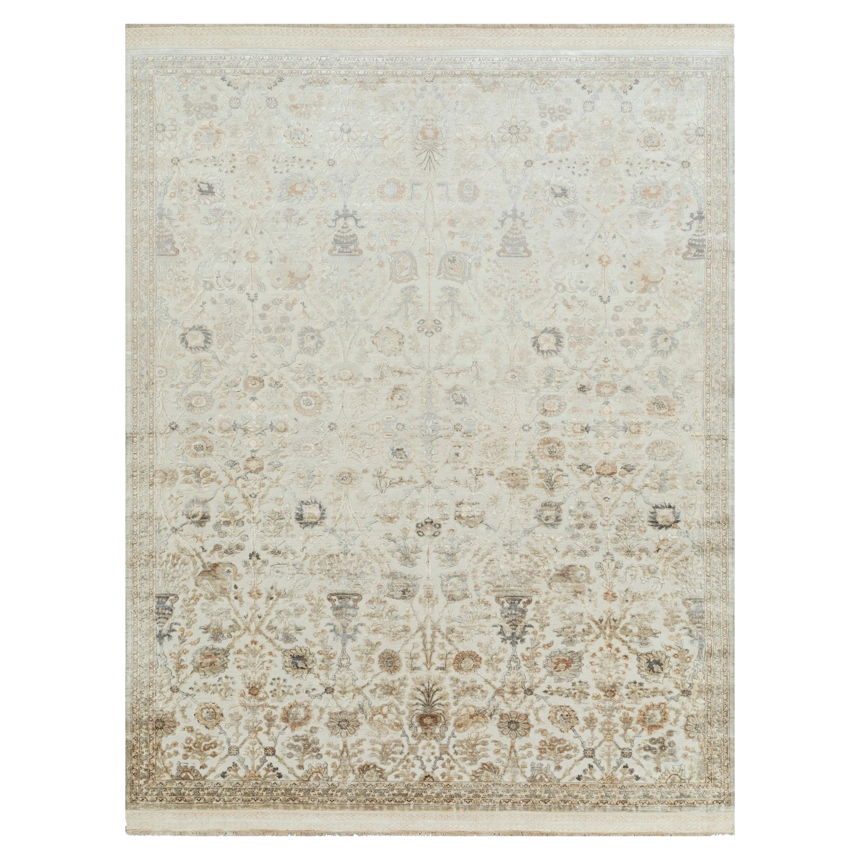 Cream & Taupe Transitional Silk Rug - 9' x 12'5"